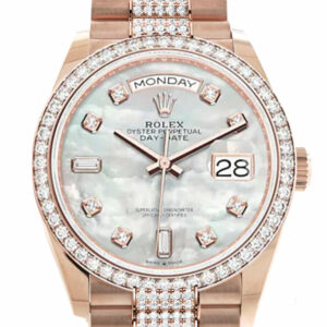 Day-Date 36 Mother of Pearl Diamond Dial Diamond Bezel 18K Everose Gold Diamond President Watch 128345RBR