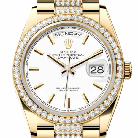  Day-Date 36 White Dial Gold Diamond Bezel Watch 128348RBR-0048 128348RBR