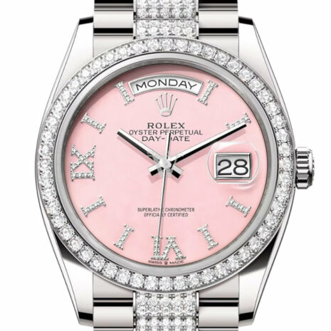  Day-Date 36 Pink Opal Diamond Dial Diamond Bezel White Gold Diamond President Watch 128349RBR