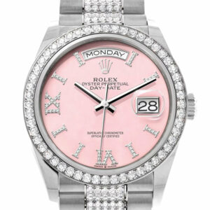  Day-Date 36 Pink Opal Diamond Dial Diamond Bezel White Gold Diamond President Watch 128349RBR