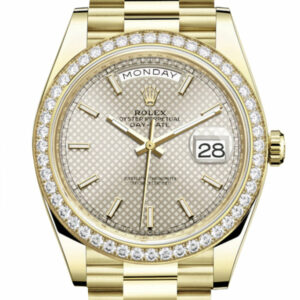 Day-Date 40 Silver Motif Dial Diamond Bezel 18K Yellow Gold President Men's Watch 228348RBR DC