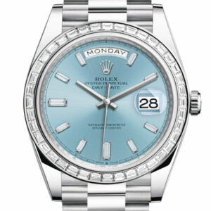 Day-Date 40 Ice Blue Baguette Diamond Dial 40 Baguette Diamond Bezel Platinum President Automatic Men's Watch 228396TBR 228396