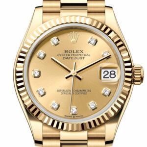 Datejust 31 Champagne Diamond  Dial Fluted Bezel Yellow Gold Ladies Watch 278278 278278-0009