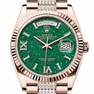  Day-Date 36 Aventurine Diamond Dial Fluted Bezel 18K Everose gold Diamond  President Watch 128235