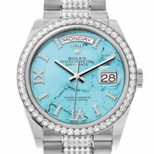  Day-Date 36 Turquoise Diamond Dial Diamond Bezel White Gold Diamond President Watch 128349RBR