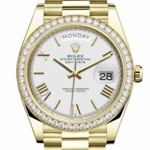 Day-Date 40 White Roman Dial Diamond Bezel 18K Yellow Gold President Automatic Men's Watch 228348