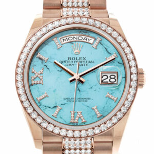 Day-Date 36 Turquoise Dial Diamond Bezel 18K Everose Gold Diamond President Watch 128345RBR
