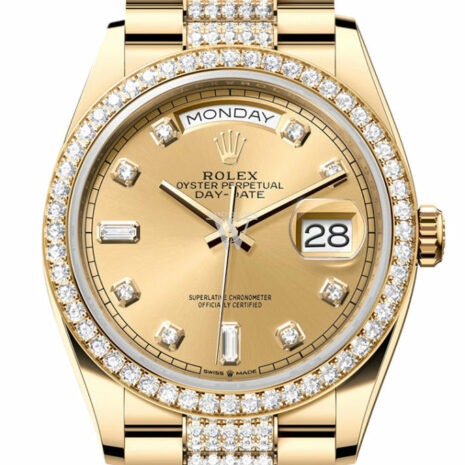  Day-Date 36 Champagne Diamond Dial Gold Diamond Bezel Watch 128348RBR-0010 128348RBR