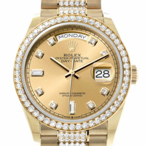  Day-Date 36 Champagne Diamond Dial Gold Diamond Bezel Watch 128348RBR-0010 128348RBR