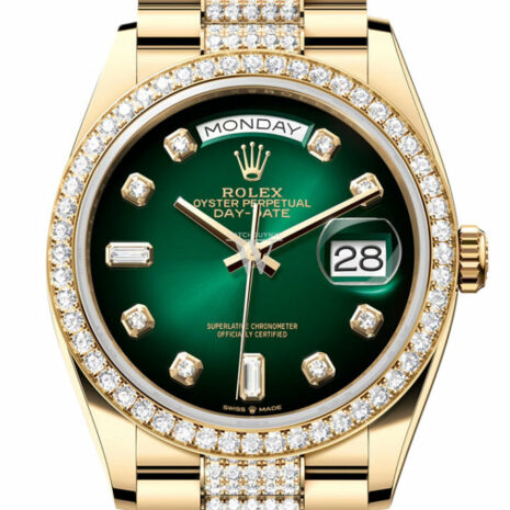  Day-Date 36 Green ombré Dial Gold Diamond Bezel Watch 128348RBR-0036 128348RBR