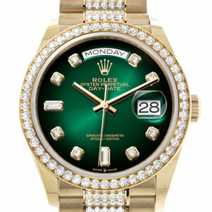  Day-Date 36 Green ombré Diamond Dial Gold Diamond Bezel Watch 128348RBR-0036 128348RBR