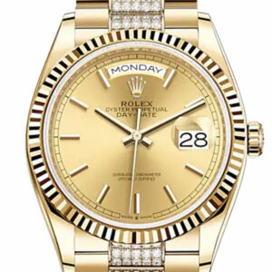 Day-Date 36 Champagne Stick Dial 18K Yellow Gold Watch Diamond set president Bracelet 128238