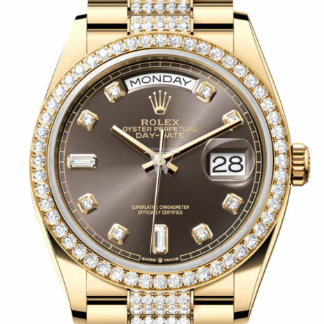  Day-Date 36 Dark Grey Diamond Dial Gold Diamond Bezel Watch 128348RBR-0007 128348RBR