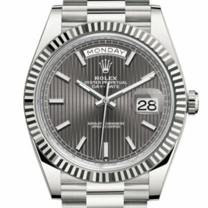 Day-Date 40 Dark Rhodium Stripe Motif Dial Fluted Bezel White Gold President Automatic Men's Watch 228239 DC