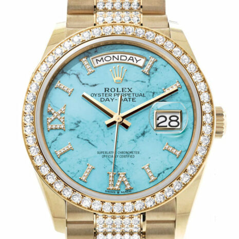  Day-Date 36 Dark Turquoise Diamond Dial Gold Diamond Bezel Watch 128348RBR-0038 128348RBR
