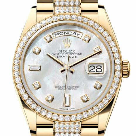  Day-Date 36 Dark Mother-of-Pearl Diamond Dial Gold Diamond Bezel Watch 128348RBR-0019 128348RBR