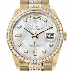  Day-Date 36 Mother-of-Pearl Diamond Dial Gold Diamond Bezel Watch 128348RBR-0019 128348RBR