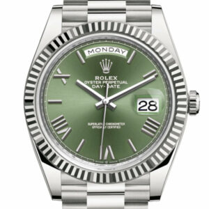 Day-Date 40 Olive Green Roman Dial Fluted Bezel White Gold President Automatic Men's Watch 228239