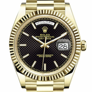 Day Date 40 Black Diagonal Motif Dial 18K Yellow Gold Fluted Bezel President Mens Watch 228238 DC