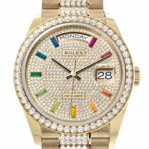  Day-Date 36 Pave Dial Gold Diamond Bezel Watch 128348RBR-0031 128348RBR