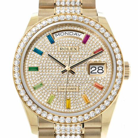 Day-Date 36 Pave Dial Gold Diamond Bezel Watch 128348RBR-0031 128348RBR