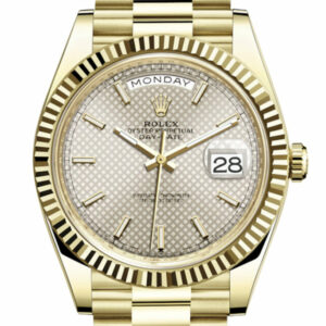 Day-Date 40 Silver Diagonal Motif Dial 18K Yellow Gold President Men's Watch 228238 DC