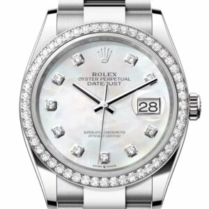Datejust 36 White Mother of Pearl Diamond Dial Diamond Bezel Watch 126284RBR 126284RBR-0012