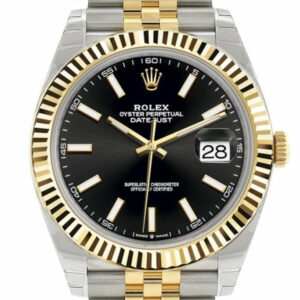 Datejust 41 Black Dial Fluted Bezel 18k Yellow Gold Jubilee Mens Watch 126333