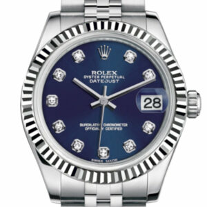 Datejust 31 Blue Set Diamonds Dial White Gold Fluted Bezel Jubilee Ladies Watch 178274 Pre-owned
