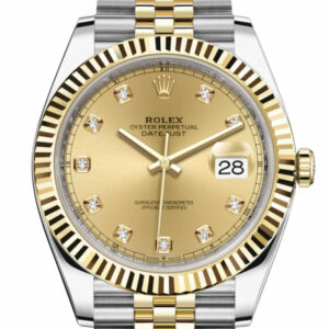 Datejust 41 Champagne Diamond Dial Fluted Bezel 18k Yellow Gold Jubilee Mens Watch 126333