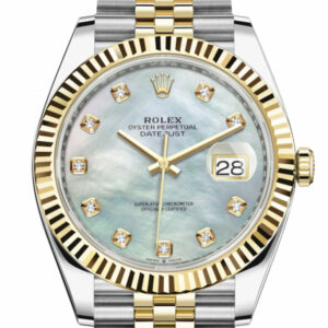 Datejust 41 Mother of Pearl Diamond Dial Fluted Bezel 18k Yellow Gold Jubilee Mens Watch 126333