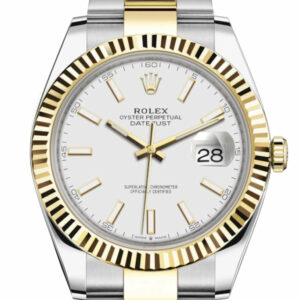 Datejust 41 White Dial Fluted Bezel 18k Yellow Gold Mens Watch 126333