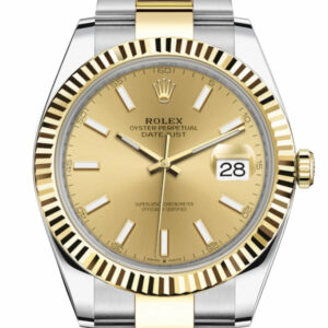 Datejust 41 Champagne Dial Fluted Bezel 18k Yellow Gold Mens Watch 126333