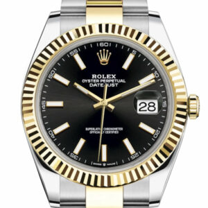 Datejust 41 Black Dial Fluted Bezel 18k Yellow Gold Mens Watch 126333