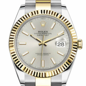 Datejust 41 Silver Dial Fluted Bezel 18k Yellow Gold Mens Watch 126333