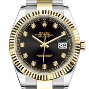 Datejust 41 Black Diamond Dial Fluted Bezel 18k Yellow Gold Mens Watch 126333