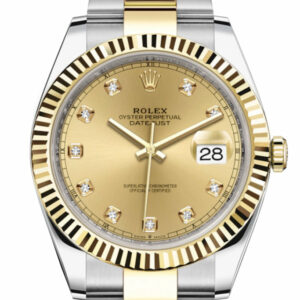Datejust 41 Champagne Diamond Fluted Bezel 18k Yellow Gold Mens Watch 126333