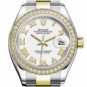 Datejust 28 White Roman Dial Diamond Bezel Yellow Gold Ladies Watch 279383RBR 279383