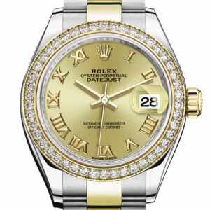 Datejust 28 Champagne Roman Dial Diamond Bezel Yellow Gold Ladies Watch 279383RBR 279383