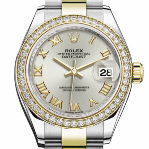 Datejust 28 Silver Roman Dial Diamond Bezel Yellow Gold Ladies Watch 279383RBR 279383