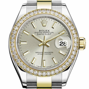 Datejust 28 Silver Dial Diamond Bezel Yellow Gold Ladies Watch 279383RBR 279383