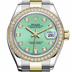 Datejust 28 Mint Green set with diamonds Dial Diamond Bezel Yellow Gold Ladies Watch 279383RBR 279383