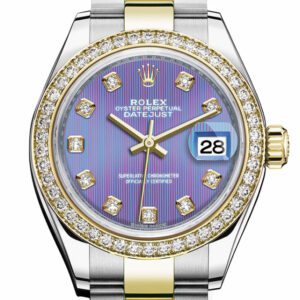 Datejust 28 Lavender set with diamonds Dial Diamond Bezel Yellow Gold Ladies Watch 279383RBR 279383