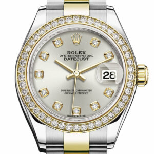 Datejust 28 Silver set with diamonds Dial Diamond Bezel Yellow Gold Ladies Watch 279383RBR 279383