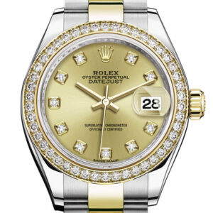 Datejust 28 Champagne set with diamonds Dial Diamond Bezel Yellow Gold Ladies Watch 279383RBR 279383