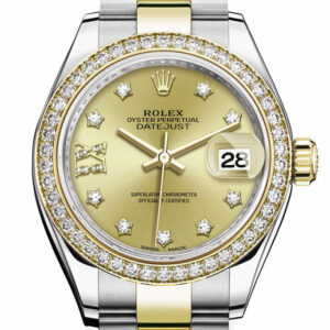 Datejust 28 Champagne Diamond Star Dial Diamond Bezel Yellow Gold Ladies Watch 279383RBR 279383