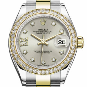 Datejust 28 Silver Diamond Star Dial Diamond Bezel Yellow Gold Ladies Watch 279383RBR 279383