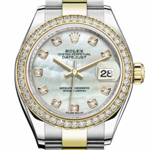 Datejust 28 White mother-of-pearl set with diamonds Dial Diamond Bezel Yellow Gold Ladies Watch 279383RBR 279383