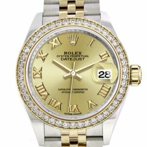 Datejust 28 Champagne Roman Dial Diamond Bezel Yellow Gold Jubilee Ladies Watch 279383RBR 279383