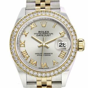 Datejust 28 Silver Roman Dial Diamond Bezel Yellow Gold Jubilee Ladies Watch 279383RBR 279383